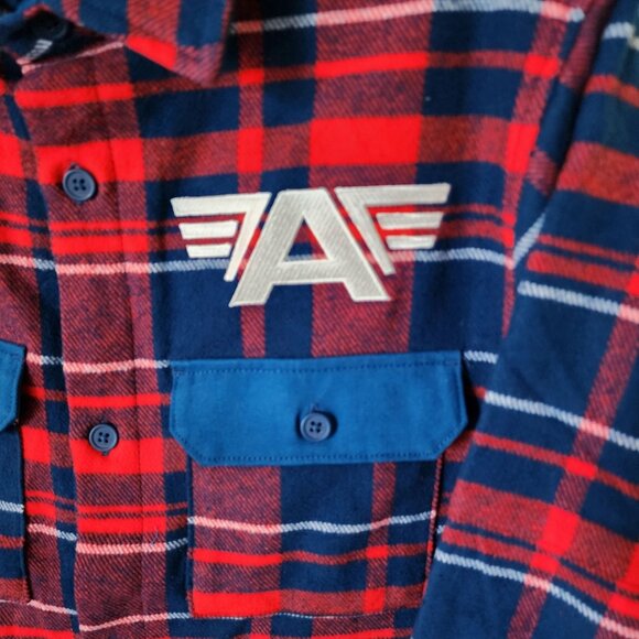 Disney Marvel Captain America Plaid Flannel Shirt Jacket Red & Blue Size S NWT - Picture 2 of 13